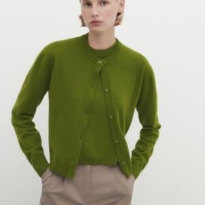 Massimo Dutti Olive Green Crewneck Cardigan Set